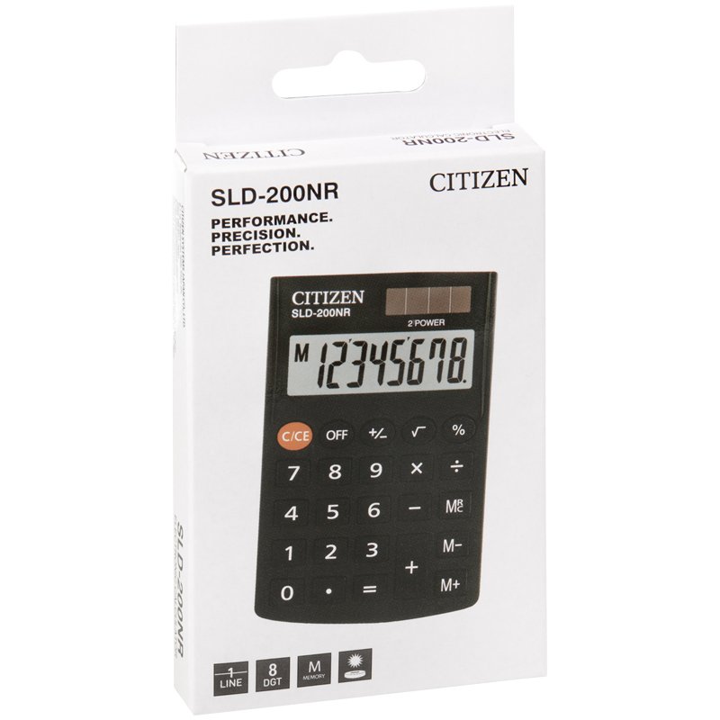 Калькулятор карманный Citizen SLD-200NR, 8 разр., двойное питание, 62×98×10мм, черный