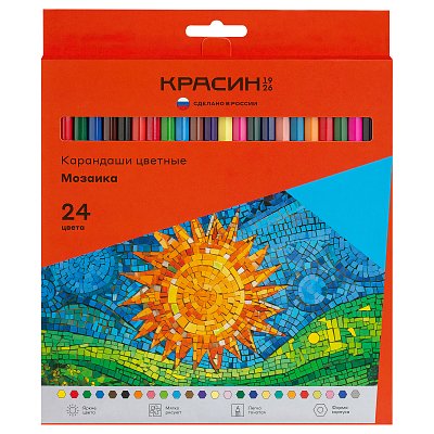 Карандаши цветные Красин «Мозаика», 24цв., шестигран., заточен., картон, европодвес