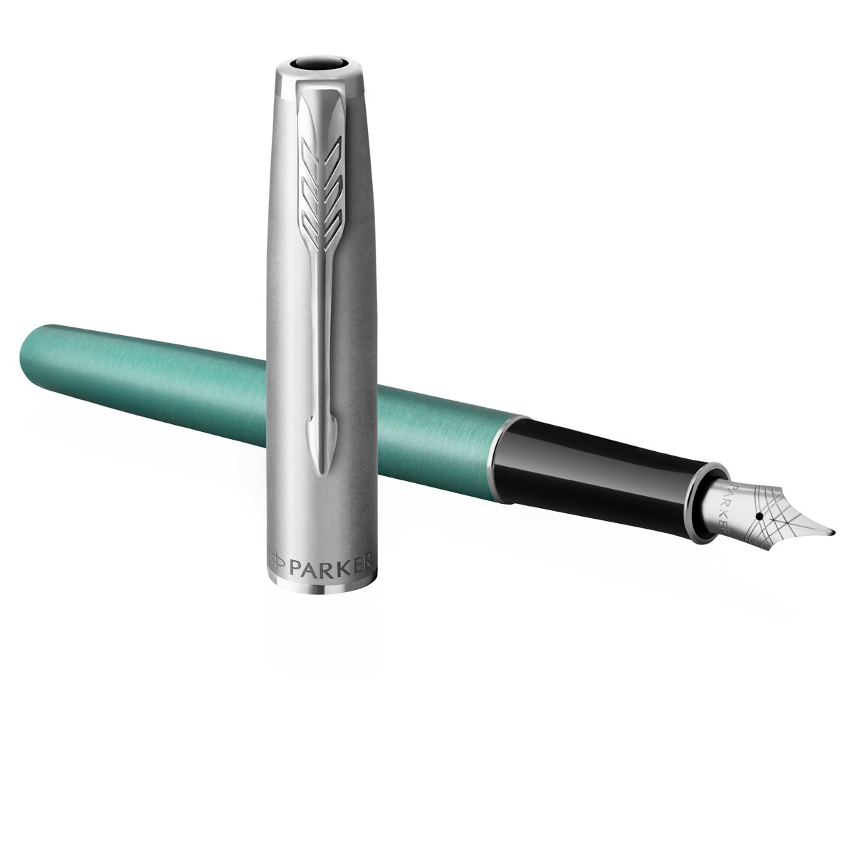 превью Ручка перьевая Parker «Sonnet Sand Blasted Metal&Green Lacquer» черная, 0.8мм, подарочная упаковка