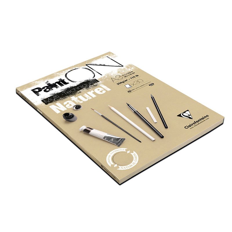 Альбом для смешанных техник 30л., А3, на склейке Clairefontaine «Paint'ON Naturel», 250г/м2, крафт