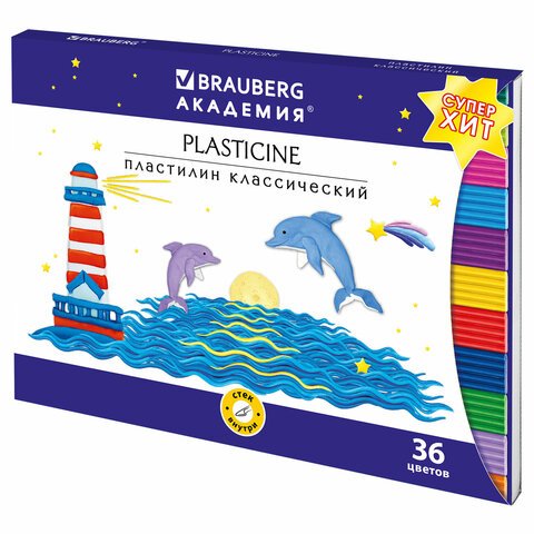 превью Пластилин классический BRAUBERG «АКАДЕМИЯ ХИТ», 36 цветов, 720 г, стек, ВЫСШЕЕ КАЧЕСТВО