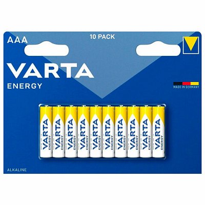 Батарейки алкалиновые «мизинчиковые» КОМПЛЕКТ 10 шт., VARTA ENERGY, ААА (LR03.15А), блистер