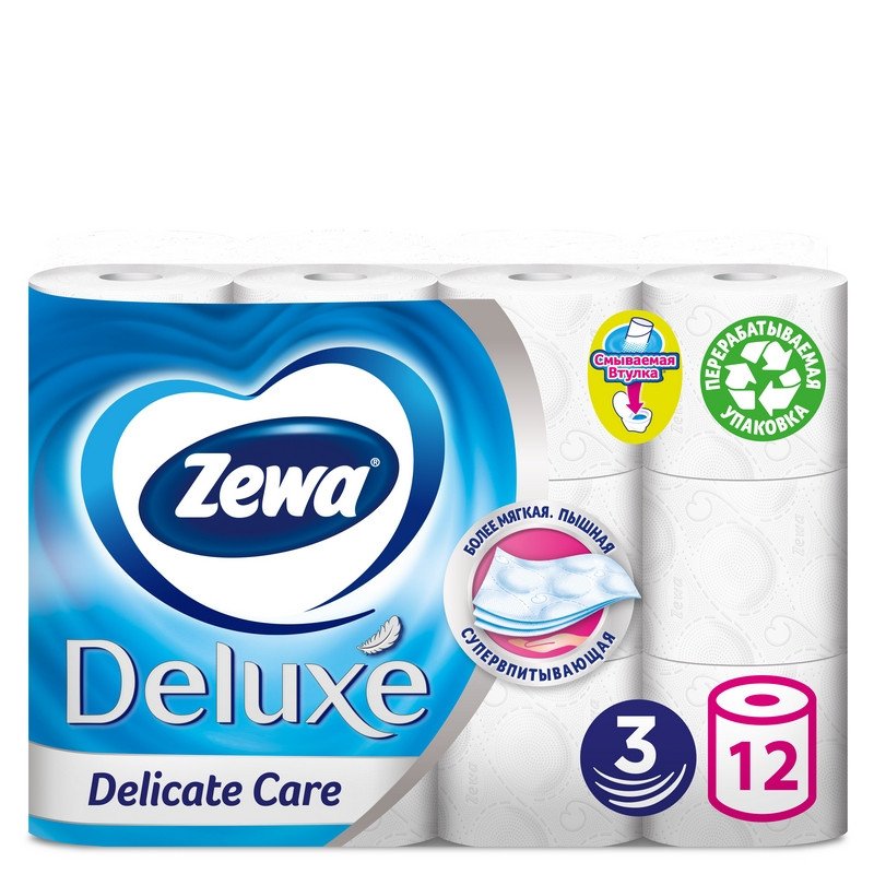 превью Бумага туалетная Zewa Deluxe 3-слойная белая (12 рулонов в упаковке)