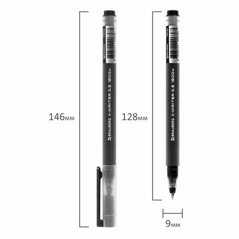 Ручка гелевая BRAUBERG «X-WRITER 1800», УВЕЛИЧЕННАЯ ДЛИНА ПИСЬМА 1 800 м, ЧЕРНАЯ, стандартный узел 0.5 мм