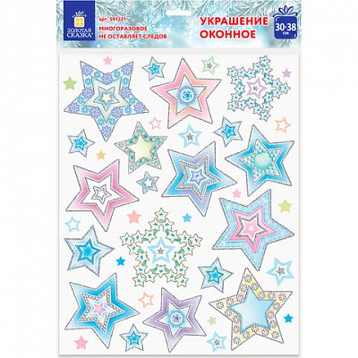 Украшение для окон и стекла ЗОЛОТАЯ СКАЗКА «Цветные снежинки 3», 30×38 см, ПВХ