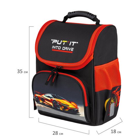 Ранец ПИФАГОР BASIC, 1 отделение, 3 кармана, эргономичная спинка, «Cool wheels», 35×28х18 см