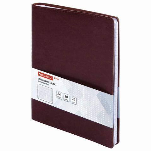 Тетрадь А4 (200×252 мм), BRAUBERG «Office PRO», под кожу, гребень, 80 л., коричневая, 111047