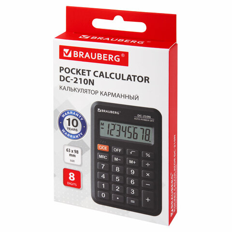 Калькулятор карманный BRAUBERG DC-210N (63×98 мм)8 разрядовчерный272953