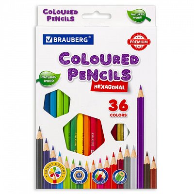 Карандаши цветные BRAUBERG PREMIUM36 цветовшестигранныегрифель мягкий 3.3 мм181659