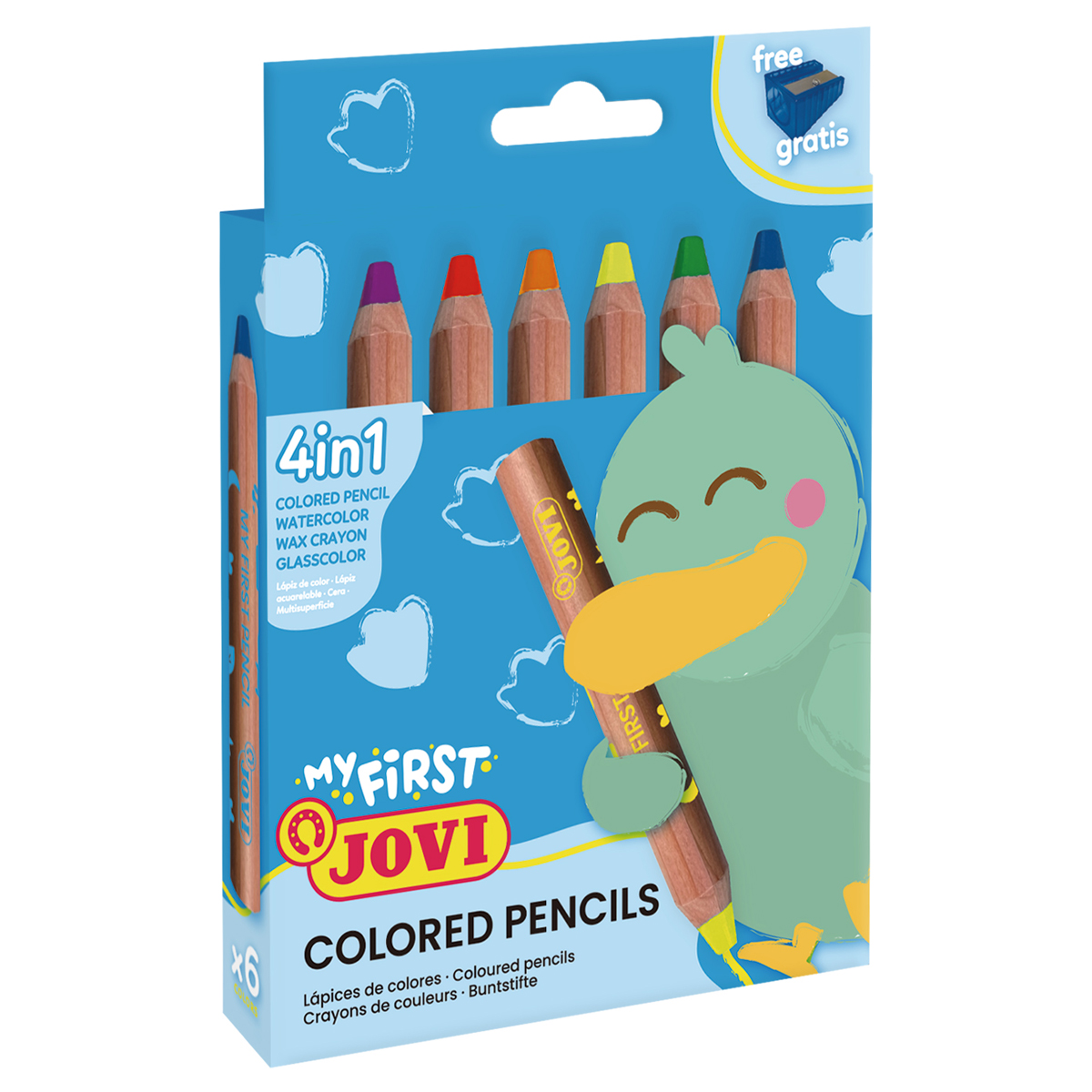 превью Карандаши цветные JOVI «My first» 4в1, 6цв., утолщ., заточен., картон, европ., с точилкой