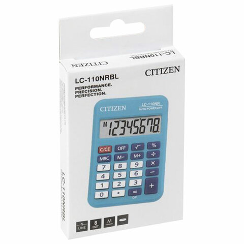 Калькулятор карманный CITIZEN LC-110NRBL (89×59 мм), 8 разрядов, двойное питание, СИНИЙ