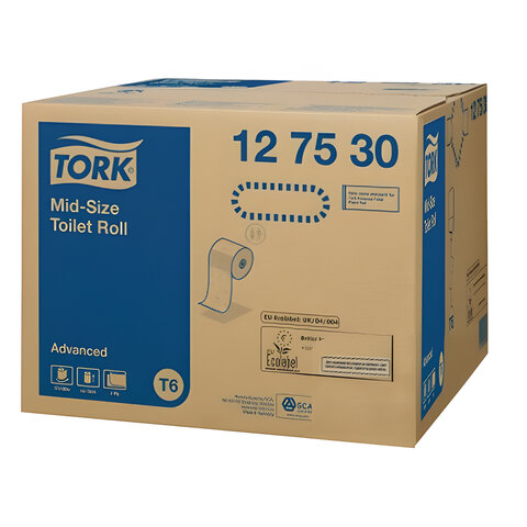 Бумага туалетная в рулонах Tork Mid-size Advanced 2-слойная 27 рулонов по 100 метров (артикул производителя 127530)