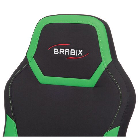 Кресло компьютерное BRABIX «Alpha GM-018», ткань/экокожа, черное/зеленое, 532639