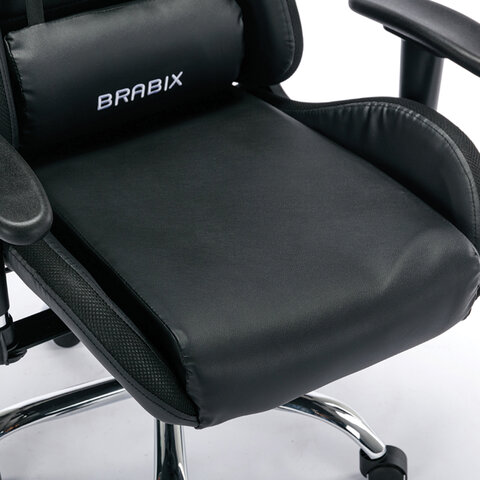Кресло компьютерное BRABIX «Lumen GM-150 RGB», подсветка, две подушки, экокожа, черное