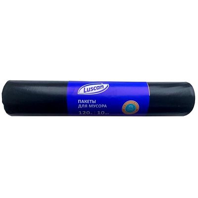 Мешки для мусора на 120 литров Luscan черные (ПВД, 80 мкм, в рулоне 10 штук, 70×110 см)