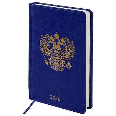 Ежедневник датированный 2026 А5 138×213 мм, BRAUBERG «State», под кожу, синий