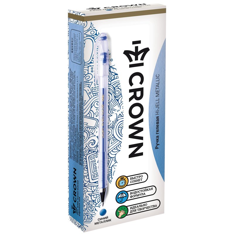 Ручка гелевая Crown «Hi-Jell Metallic» синяя металлик, 0.7мм