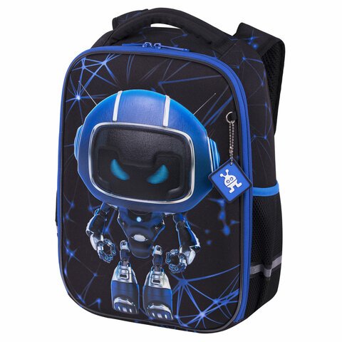 Ранец BRAUBERG LIGHT, 1 отделение, с брелоком, «Evil robot», 3D-панель, 36×26х13 см