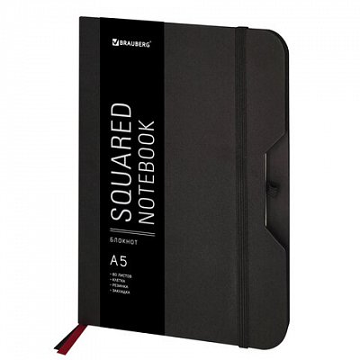 Блокнот А5 (148×218 мм), BRAUBERG «NOTE», под кожу софт-тач, с резинкой, 80 л., клетка, черный