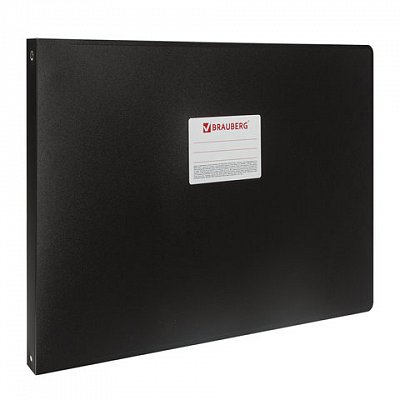 Папка на 4 кольцах BRAUBERG "Стандарт", А3, горизонтальная, 30 мм, черная, до 250 листов, 0,8 мм