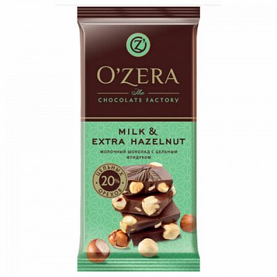 Шоколад O'ZERA «Milk & Extra Hazelnut» молочный, с цельным фундуком, 90 г
