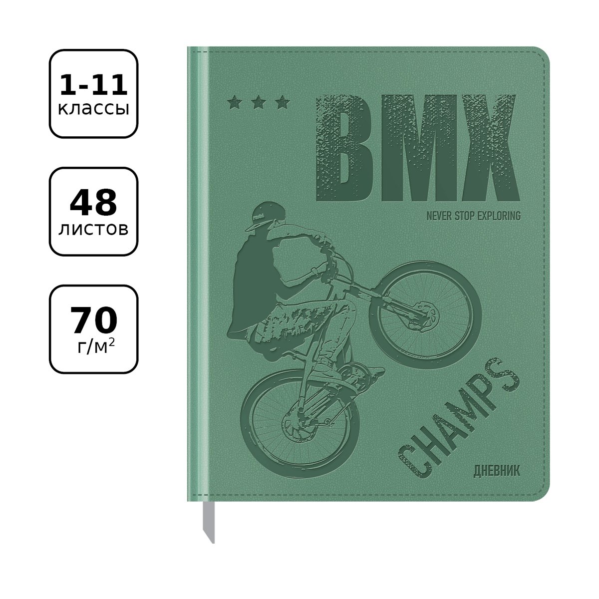 Дневник 1-11 кл. 48л. (твердый) BG «Champs», иск. кожа, термотиснение, ляссе