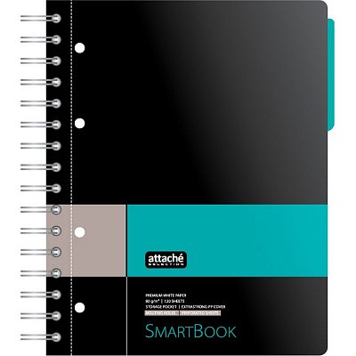 Бизнес-тетрадь SMARTBOOK (А5, 120л, клетка, спираль, разд, карман, серо-бирюзовый)