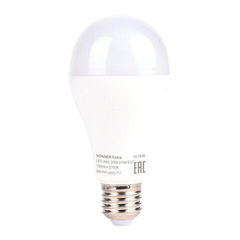 Лампа светодиодная SONNEN EXTRA, 20 (150) Вт, Е27, груша, теплый белый, 30000 ч, LED A65-20W-2700-Е27