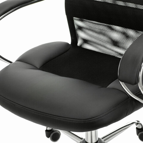 Кресло офисное BRABIX PREMIUM «Stalker EX-608 CH», хром, ткань-сетка/кожзам, черное, 532091