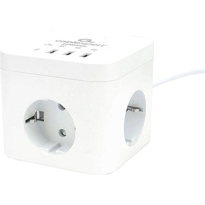 Сетевой фильтр Cablexpert Cube 3р/1.5м, 10А, 3xUSB, белый(CUBE-3-CU3-W-1.5)