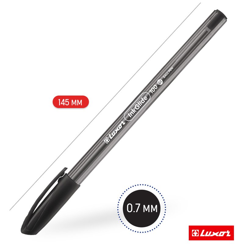 Ручка шариковая Luxor «InkGlide 100 Icy» черная, 0.7мм, трехгран. 