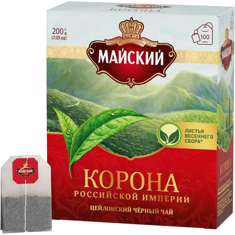 Чай МАЙСКИЙ «Корона Российской Империи», черный, 100 пакетиков по 2 г