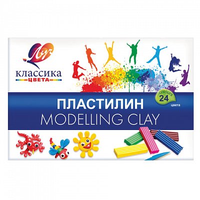 Пластилин классический ЛУЧ «Классика», 24 цвета, 480 г, со стеком, картонная упаковка