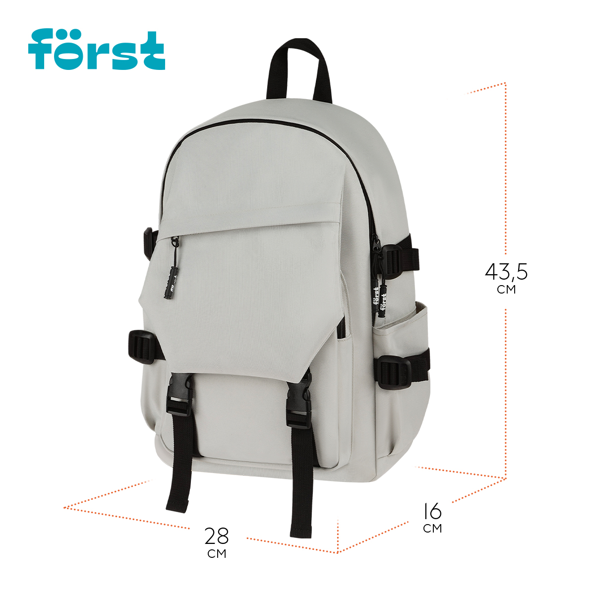 Рюкзак Först F-City «Gray Vibe» 43.5×28×16см, 1 отделение, 5 карманов, уплотненная спинка