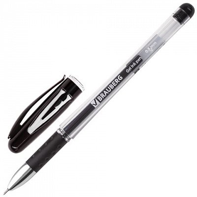 Ручка гелевая BRAUBERG «Geller», корпус прозрачный, игольчатый пишущий узел 0.5мм, резиновый держатель, черная