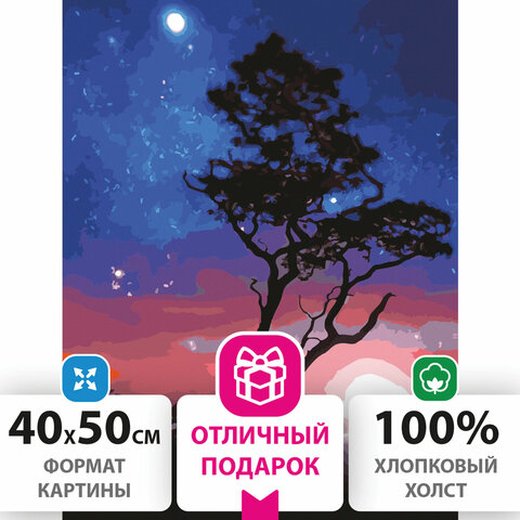 превью Картина по номерам 40×50 см, ОСТРОВ СОКРОВИЩ «Звездная ночь», на подрамнике, акриловые краски, 3 кисти