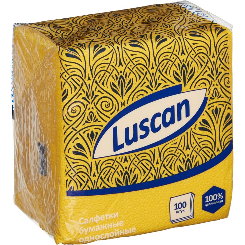 Салфетки бумажные Luscan 1-слойные (24×24 см, желтые, 100 штук в упаковке)