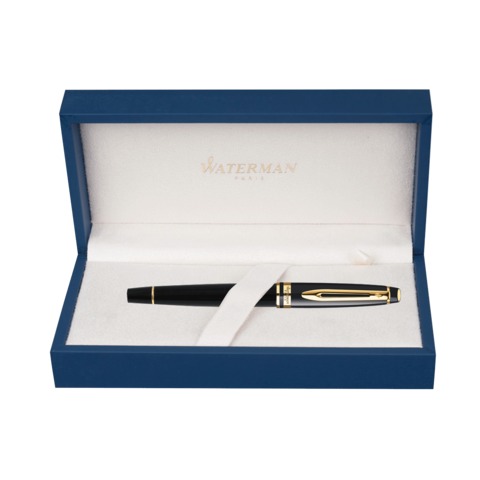 Ручка-роллер подарочная WATERMAN «Expert 3 Black Lacquer GT», черный лак, позолоченные детали, черная