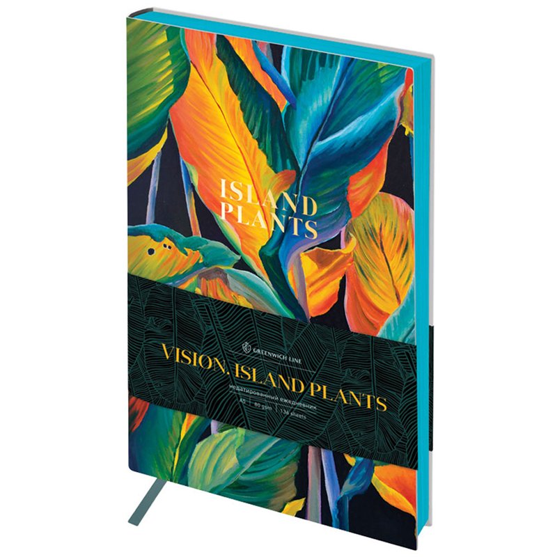 превью Ежедневник недатир. А5, 136л., кожзам, Greenwich Line «Vision. Island plants», тон. блок, цветной срез