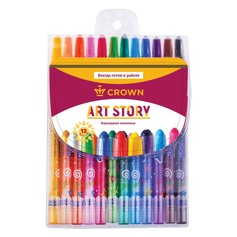 Карандаши восковые Crown «ArtStory», 12цв., выкручивающийся стержень, ПВХ, европодвес
