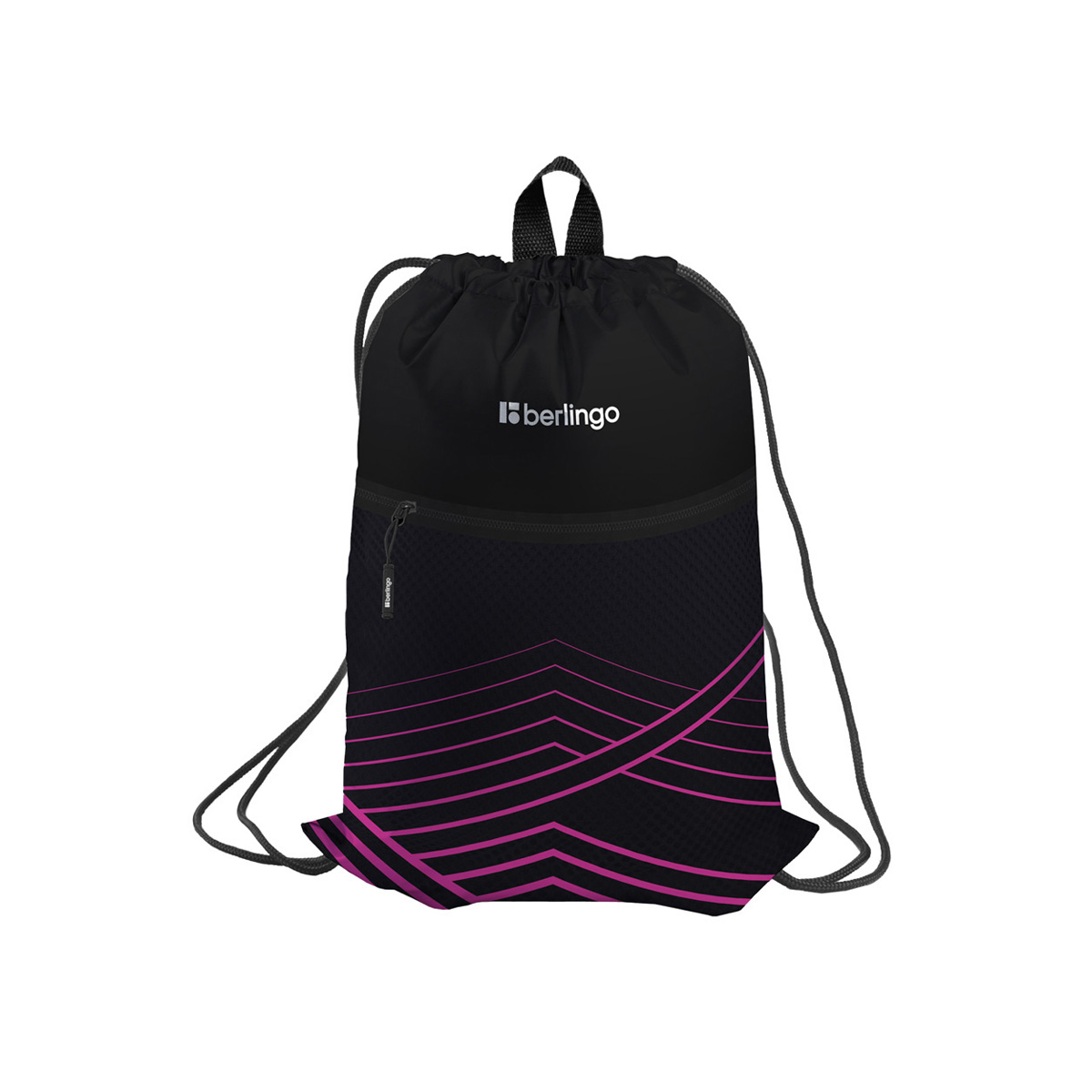 превью Мешок для обуви 1 отделение Berlingo «Black and pink geometry», 360×470мм, карман на молнии