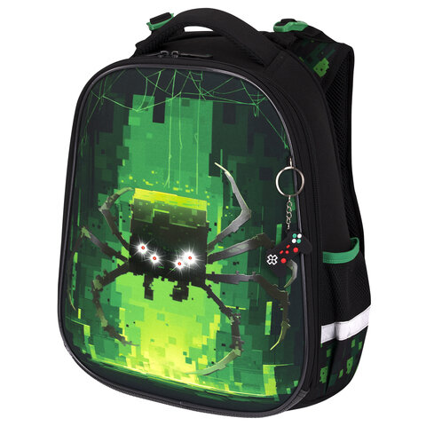 Ранец BRAUBERG PREMIUM, 2 отделения, с брелоком, «Digital spider», LED-ЛАМПОЧКИ, 38×29х16 см