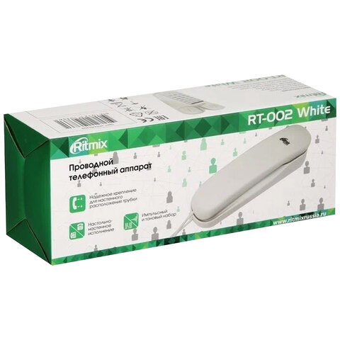 Телефон RITMIX RT-002 white, удержание звонка, тональный/импульсный режим, повтор, белый