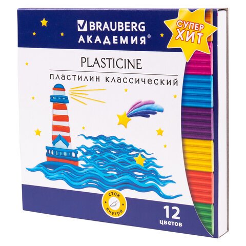 превью Пластилин классический BRAUBERG «АКАДЕМИЯ ХИТ»12 цветов240 гстекВЫСШЕЕ КАЧЕСТВО106423
