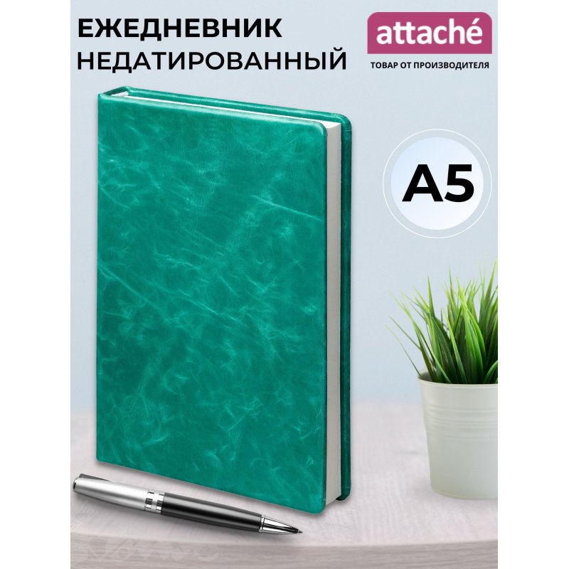 Ежедневник недатированный Attache Pull Up, А5, 136л., бирюзовый, нат. кожа