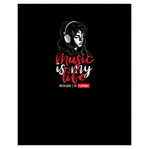 Тетрадь А5 48 л. HATBER скоба, клетка, выборочный лак, «Music is my life» (микс в спайке), 091471