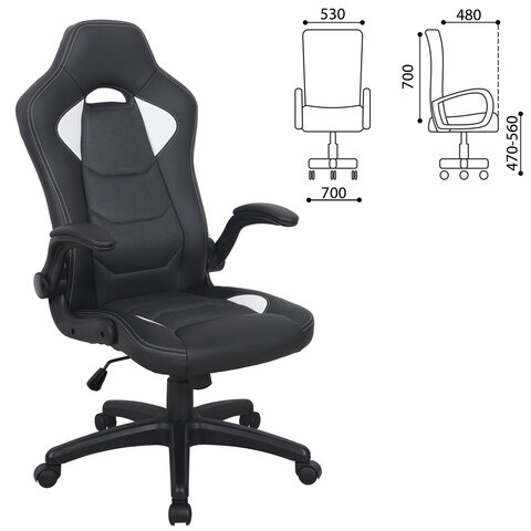 Кресло компьютерное BRABIX «Skill GM-005»откидные подлокотникиэкокожачерное/белое532493