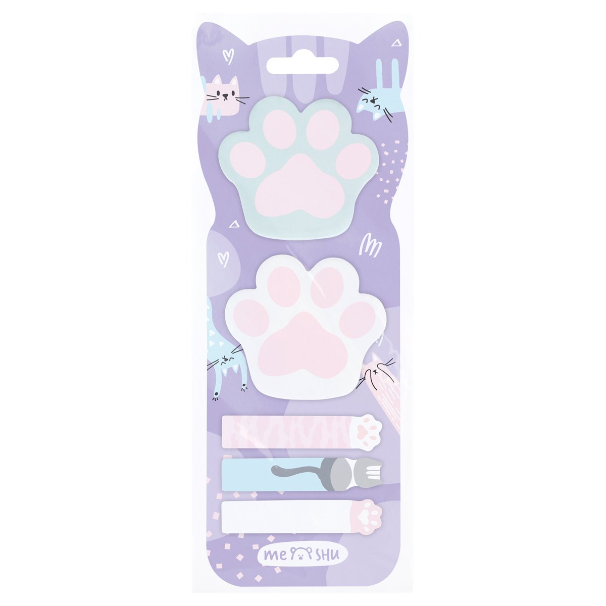 Флажки-закладки и самоклеящиеся блоки в наборе MESHU «Paws», 20л., европодвес