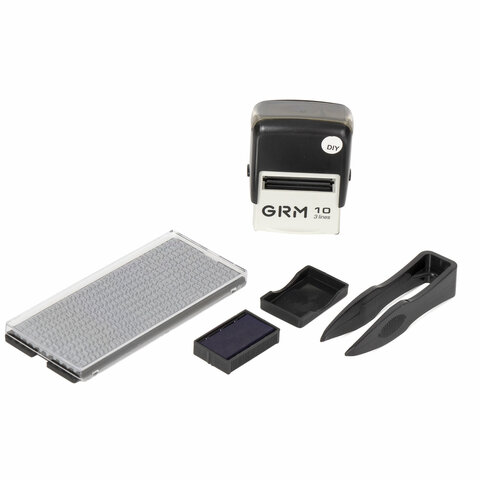 Штамп самонаборный (мини) 3-строчный, оттиск 26×9 мм синий, GRM 10 DIY, КАССА В КОМПЛЕКТЕ