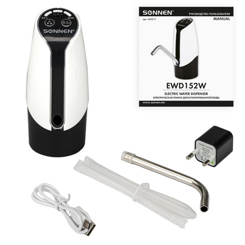 Помпа для воды электрическая SONNEN EWD152W, 1.5 л/мин, 2 РЕЖИМА, АККУМУЛЯТОР, АДАПТЕР, пластик